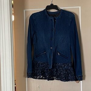 Elegant Blue Lace Trim Jacket